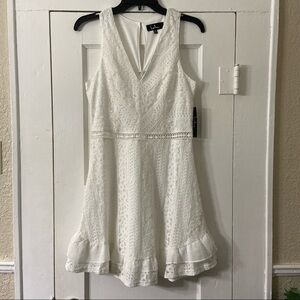 Lulus White Lace Ruffles Skater Dress